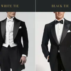 Un homme élégant porte un smoking avec un nœud papillon noir, prêt pour une soirée formelle.