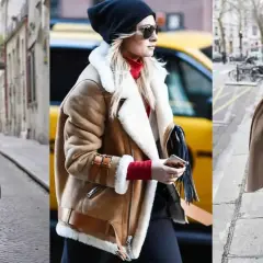 Trois femmes montrent comment s'habiller pour ne pas avoir froid : robe et bottes, veste aviateur douillette, ou manteau long avec cuir.