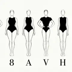 Six silhouettes féminines illustrent différents types de corps : X, 8, A, V, H, O.