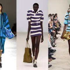 Comment être à la mode : trois mannequins arborent des tenues rayées, des robes aux cardigans, en passant par des jupes audacieuses.