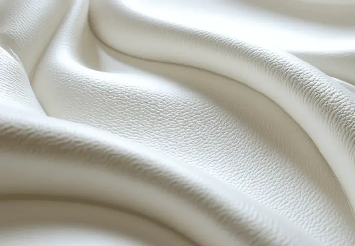 Plis doux de cuir blanc légèrement jauni, évoquant la douceur et la texture d'un tissu. Idéal pour nettoyer cuir blanc jauni.