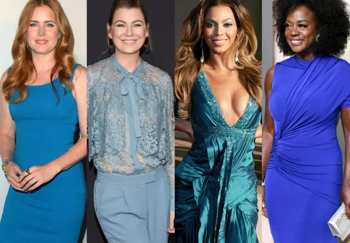 Quatre femmes en tenues bleues, de l'actrice Amy Adams à Viola Davis. Le bleu est une couleur polyvalente pour les vêtements féminins.
