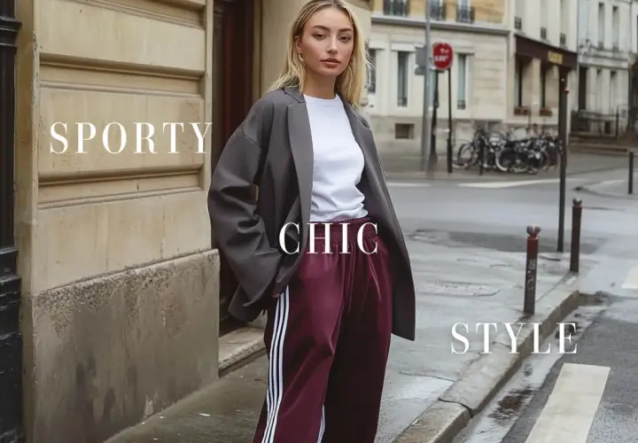 Une jeune femme incarne le style "sporty chic" dans une tenue tendance. Une belle idée pour s'habiller en ville.