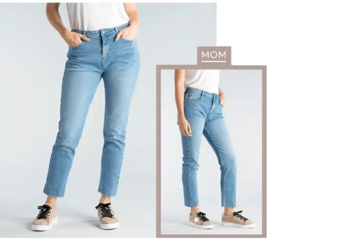 Découvrez quel jean pour quelle morphologie. Un jean mom bleu clair, coupe droite, parfait pour un look casual.