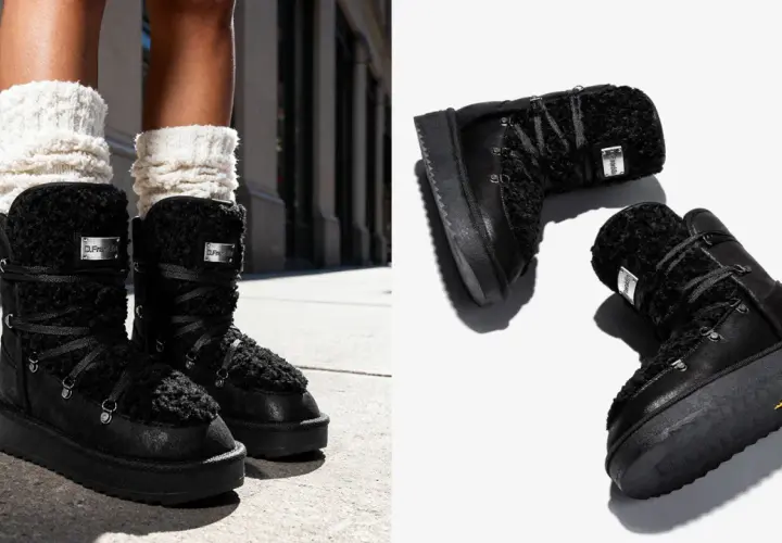 Des bottines chaussettes noires en fausse fourrure, lacées, avec une semelle épaisse. Parfaites pour un look d'hiver stylé.