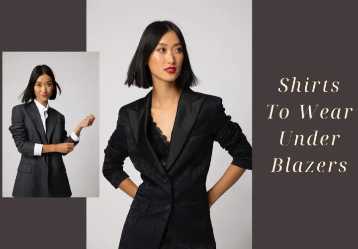Idées de que mettre sous un blazer femme : chemise classique ou un top en dentelle pour un look chic.