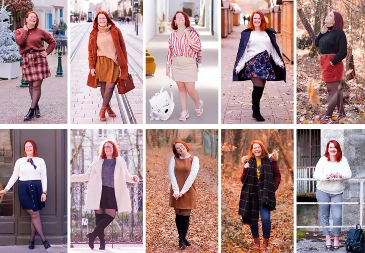 Compilation de looks d'automne et d'hiver, montrant une femme avec des cheveux roux portant diverses tenues, dont une tenue d'hiver swag.
