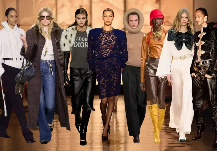 Mannequins présentent des looks pour s'habiller classe en hiver : manteaux longs, cuir, dentelle et accessoires audacieux.
