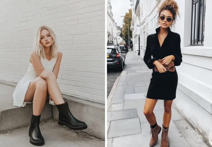 Quelle chaussure avec une robe noire en hiver ? Bottines noires ou marron pour un look chic et tendance.