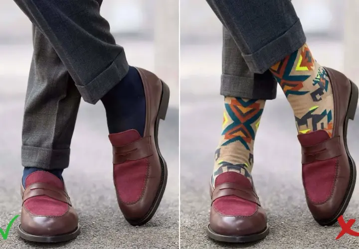 Chaussettes derbies : le bon choix pour un look classique et soigné, le mauvais pour un style trop audacieux.