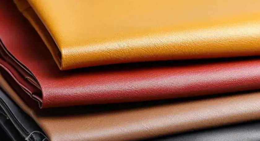 Pile de cuirs synthétiques aux couleurs vives : jaune, rouge, marron et noir. Une belle illustration pour se demander que vaut le cuir PU.