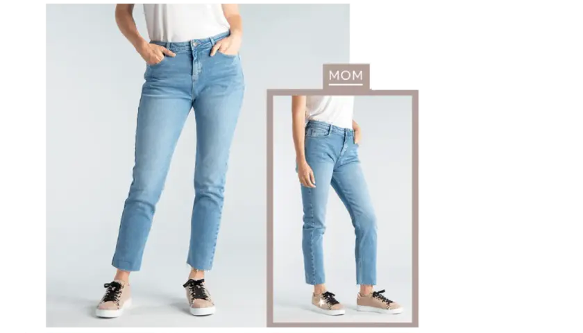 Découvrez quel jean pour quelle morphologie. Un jean mom bleu clair, coupe droite, parfait pour un look casual.