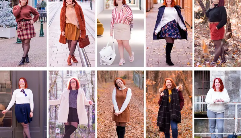 Compilation de looks d'automne et d'hiver, montrant une femme avec des cheveux roux portant diverses tenues, dont une tenue d'hiver swag.