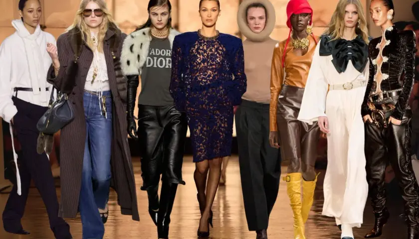 Mannequins présentent des looks pour s'habiller classe en hiver : manteaux longs, cuir, dentelle et accessoires audacieux.
