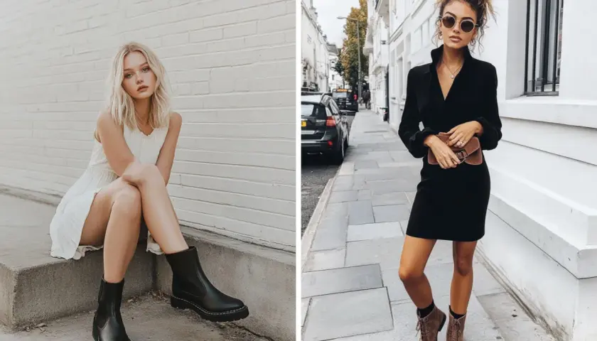 Quelle chaussure avec une robe noire en hiver ? Bottines noires ou marron pour un look chic et tendance.