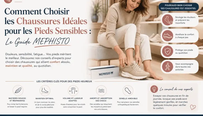 Guide pour comment choisir ses chaussures Mephisto pour pieds sensibles : confort, maintien et qualité au quotidien.