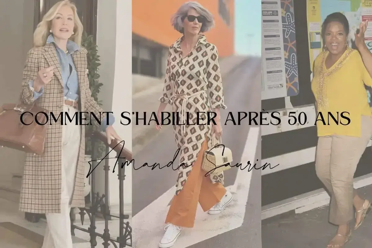 Trois femmes élégantes montrent comment paraitre plus vieille avec style. L'une porte un manteau à carreaux, l'autre une robe imprimée, et la troisième un haut jaune vif.