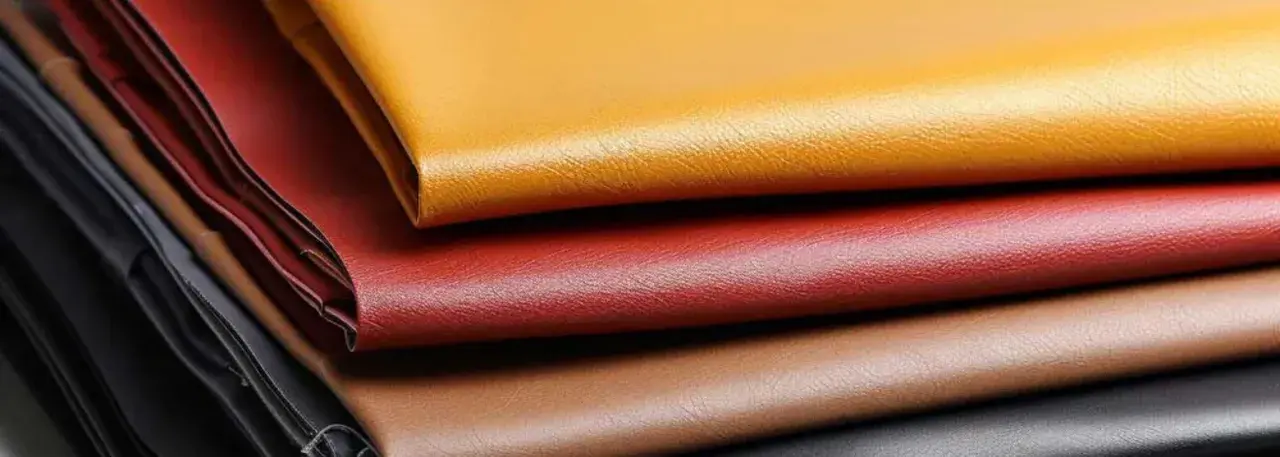 Pile de cuirs synthétiques aux couleurs vives : jaune, rouge, marron et noir. Une belle illustration pour se demander que vaut le cuir PU.