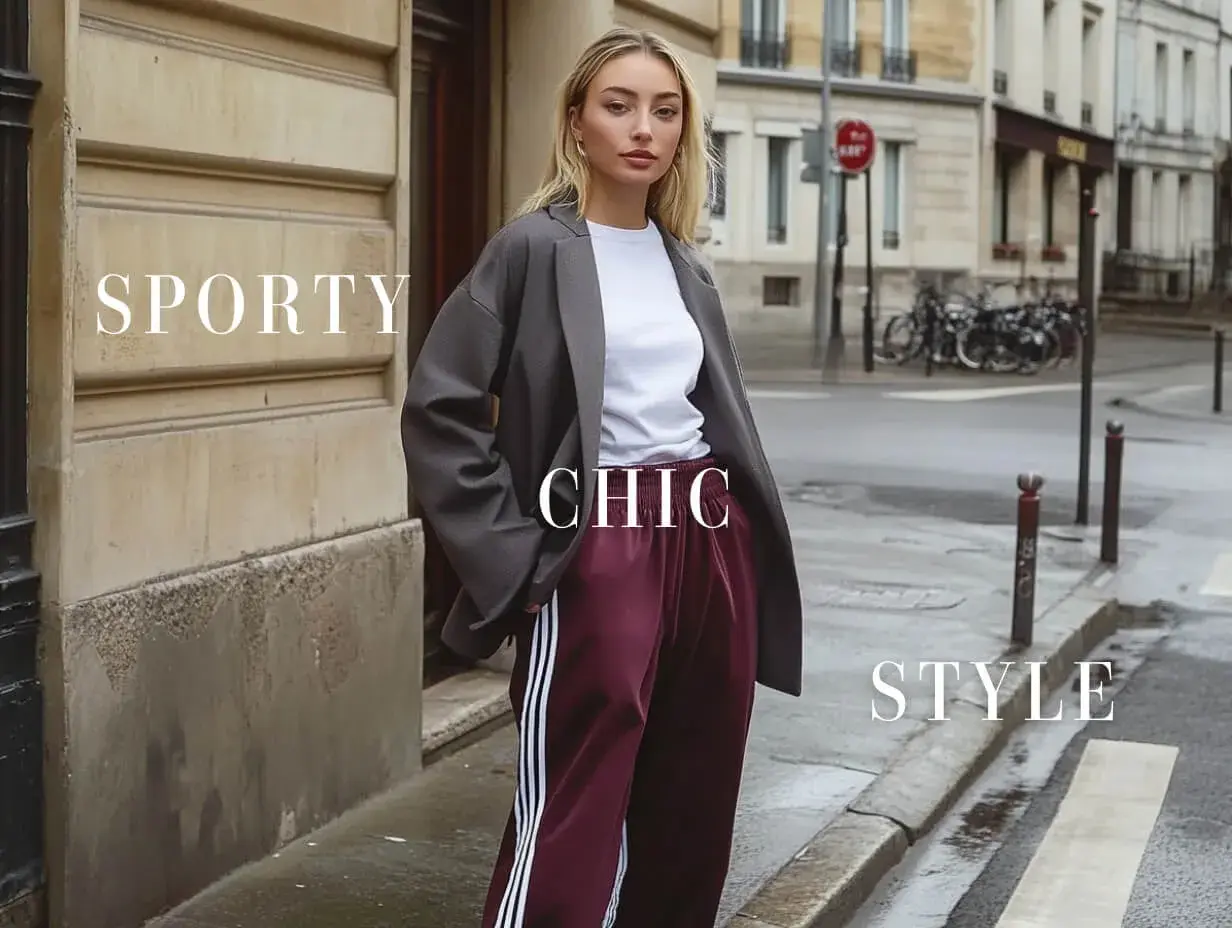 Une jeune femme incarne le style "sporty chic" dans une tenue tendance. Une belle idée pour s'habiller en ville.
