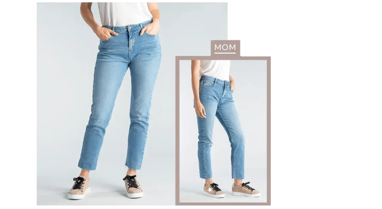 Découvrez quel jean pour quelle morphologie. Un jean mom bleu clair, coupe droite, parfait pour un look casual.