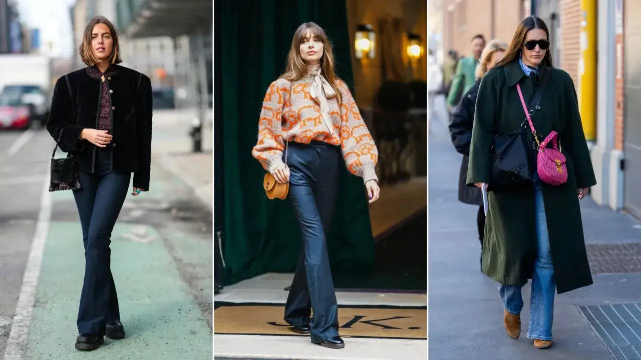 Trois femmes portent des jeans bootcut. Ce style de jean femme est id&eacute;al pour &eacute;quilibrer les hanches et allonger la silhouette.